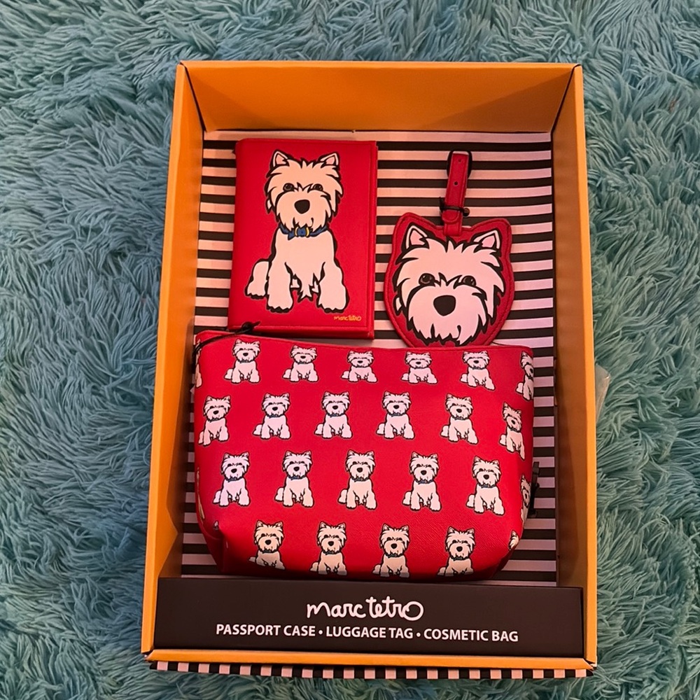 Marc Tetro Red Dog Print Travel Bag Set